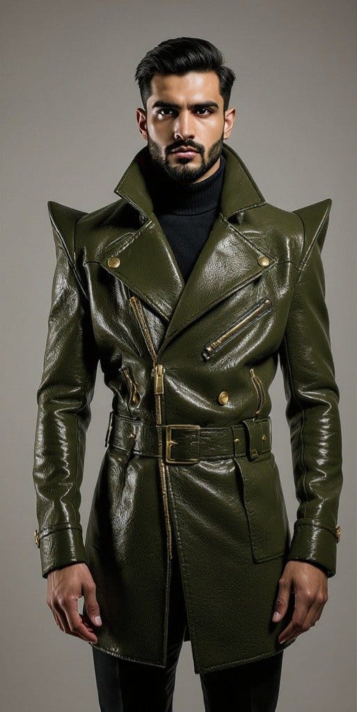men's olive green leather jacket